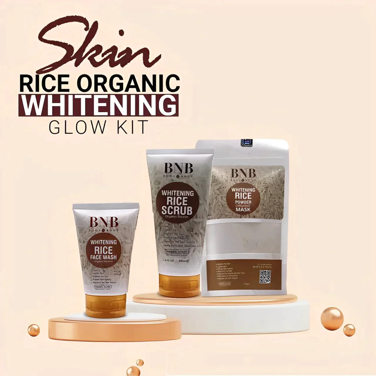 BNB WHITENING RICE EXTRACT BRIGHT & GLOW KIT (WITH BOX)